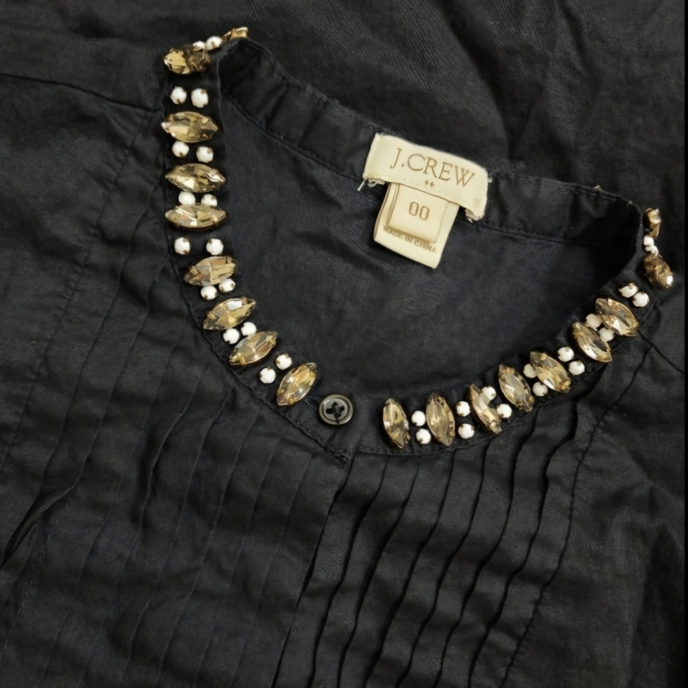 J. Crew Cotton Sleeveless Top  Black Size 00 with Rhinestone Collar Blouse